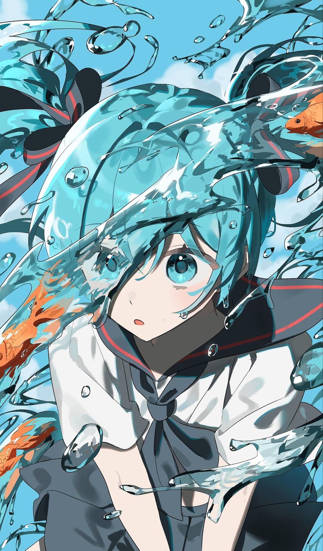 水光中的初音未来主题插画